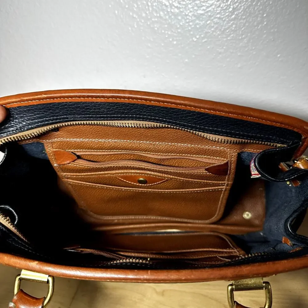Vintage Dooney & Bourke Satchel All Weather Leather Pebble Brass Buckle Navy